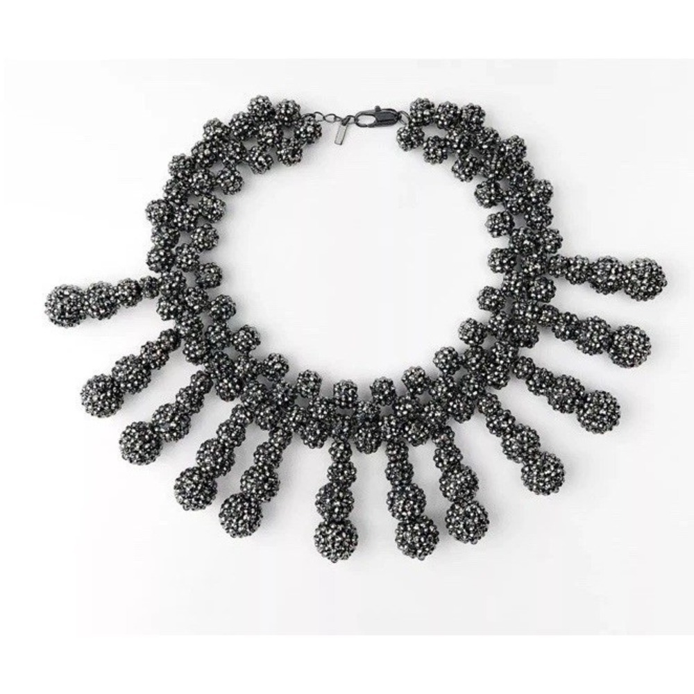 Zara Silver Sparkly Ball Resin Necklace Choker Rhinestone Formal Black Gray